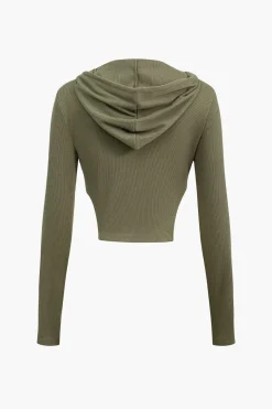 Hooded Zipper Long Sleeve Top