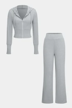 Hooded Zipper Top And Trousers Set
