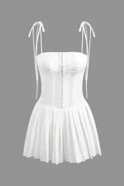 Hook And Eye Front Zip Up Back Pleated Cami Mini Dress