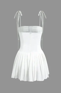 Hook And Eye Front Zip Up Back Pleated Cami Mini Dress