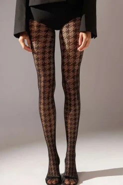 Houndstooth Pattern Fishnet Tight
