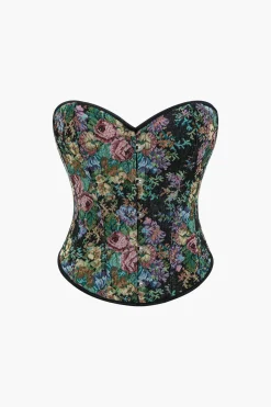 Jacquard Corset Waist Contrast Binding Ribbon Tube Top