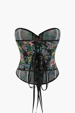 Jacquard Corset Waist Contrast Binding Ribbon Tube Top