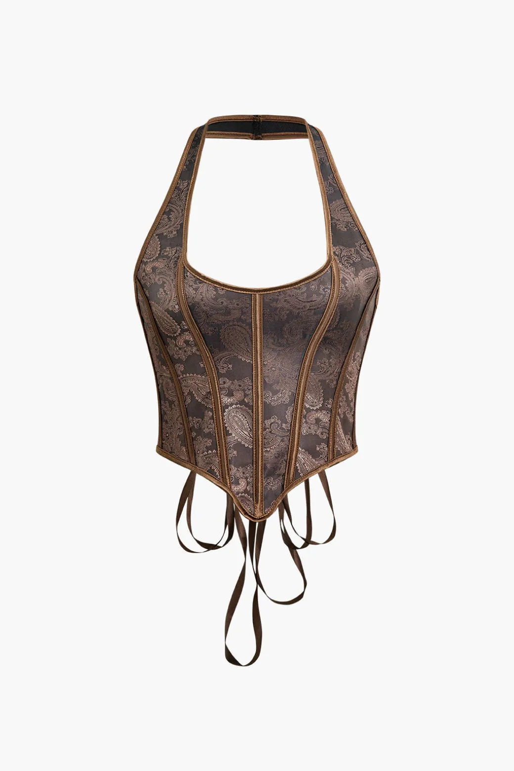 Jacquard Eyelet Tie Halter Corset Top