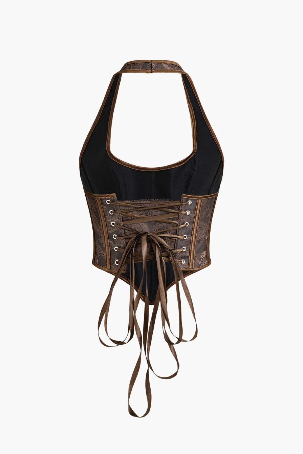 Jacquard Eyelet Tie Halter Corset Top