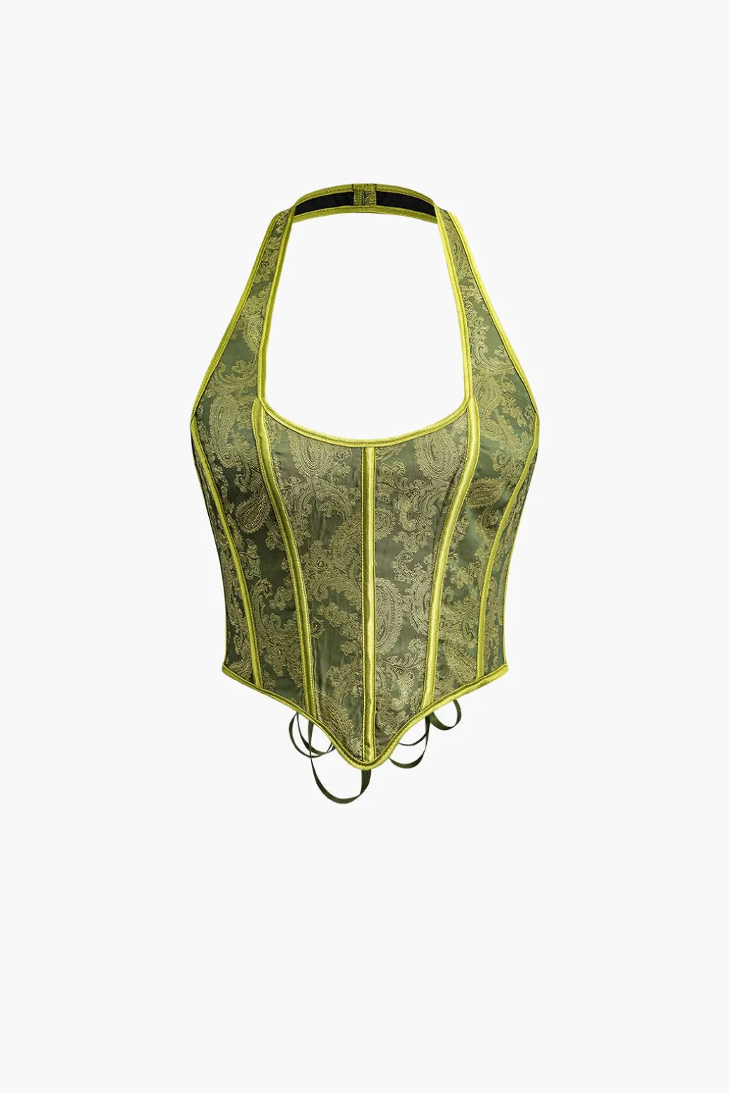 Jacquard Eyelet Tie Halter Corset Top