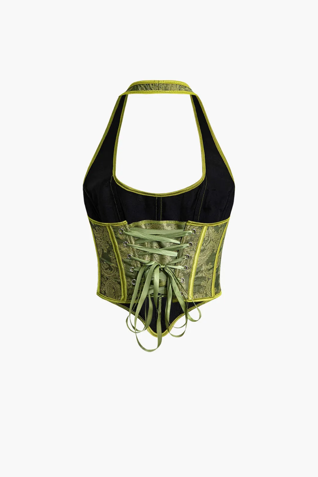 Jacquard Eyelet Tie Halter Corset Top