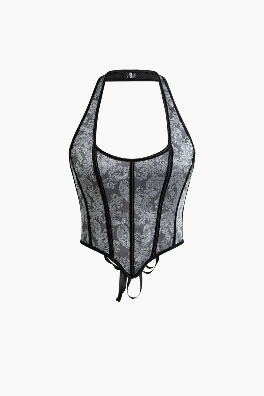 Jacquard Eyelet Tie Halter Corset Top