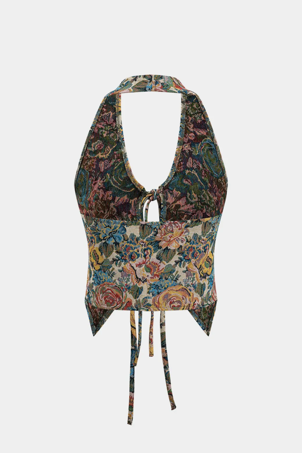Jacquard Halter Neck Tie-Up Tank Top
