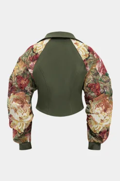 Jacquard Patchwork Zipper Long-Sleeve Top