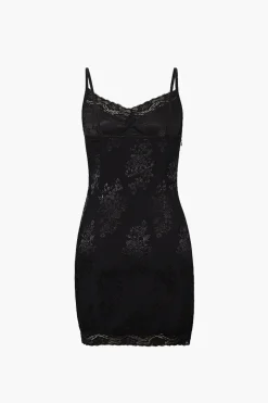 Jacquard Satin Lace Split Mini Dress