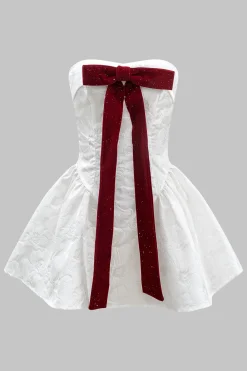 Jacquard Strapless Bow Knotted Mini Dress