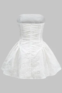 Jacquard Strapless Bow Knotted Mini Dress