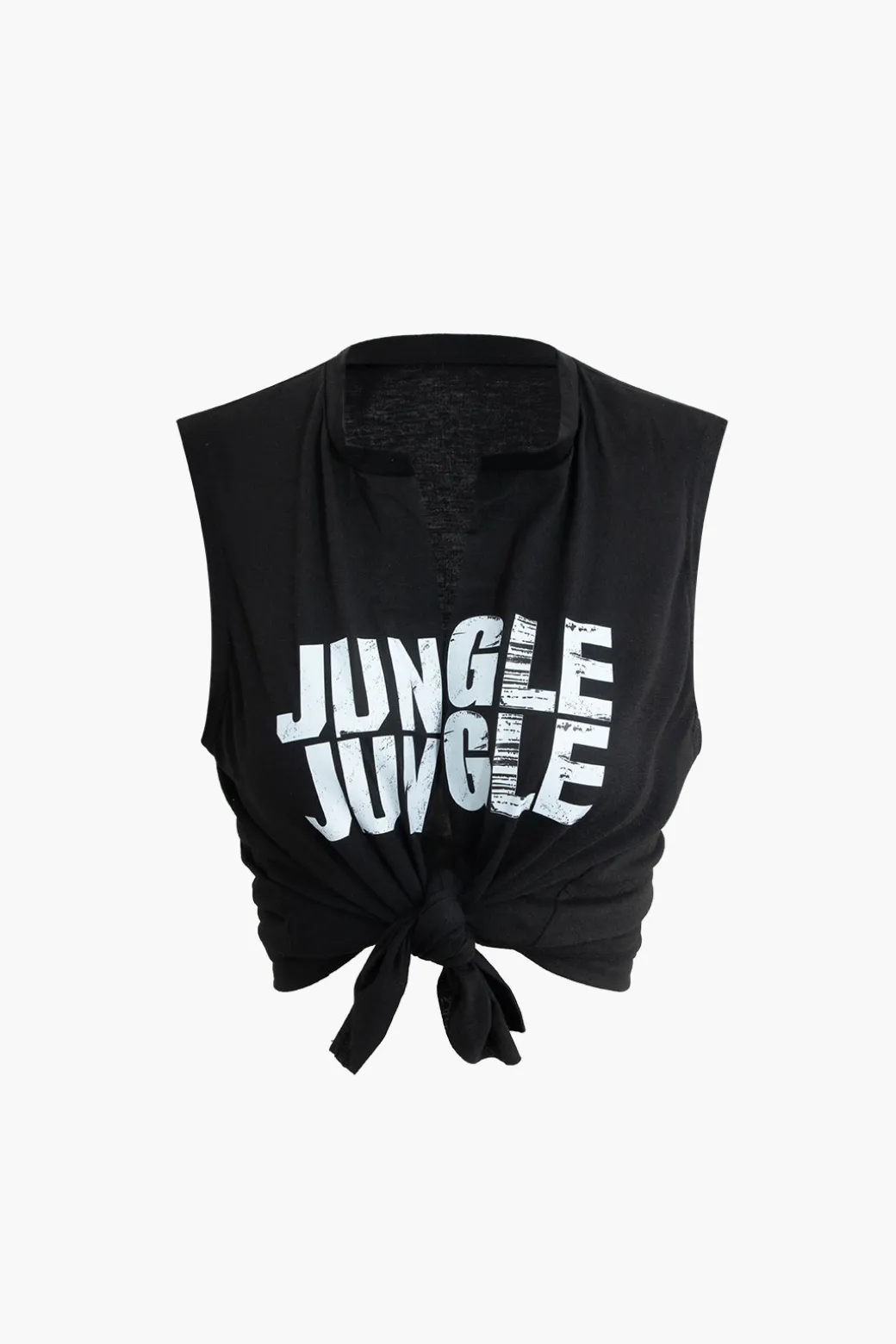 Jungle Print Knot Sleeveless Top And Lace Shorts Set