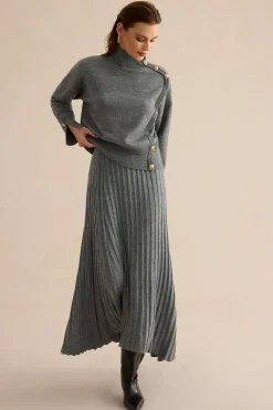 Knit Asymmetrical Button Long-Sleeve Top