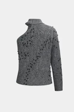 Knit Beaded Asymmetrical One Shoulder Top