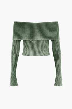 Knit Bell Sleeves Zipper Long-Sleeve Top