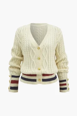 Knit Button Patchwork Cardigan