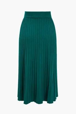 Knit Button Pleated Slit Skirt