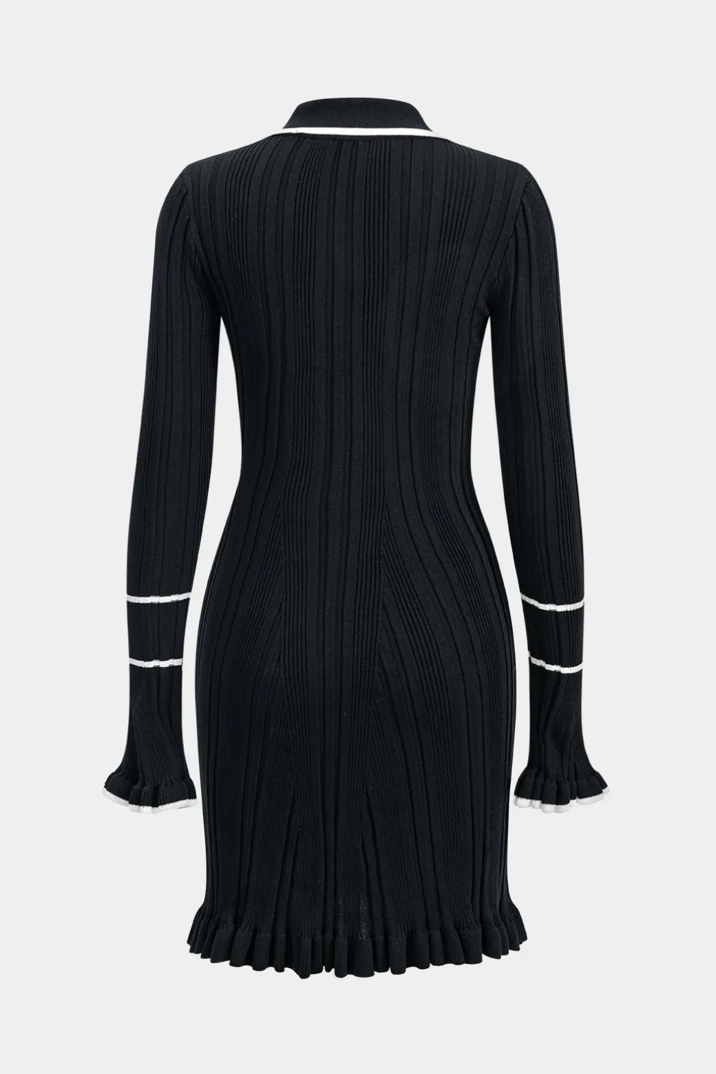 Knit Button Ruffles Bell Sleeve Mini Dress