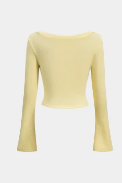 Knit Button Square Neck Bell Sleeve Top