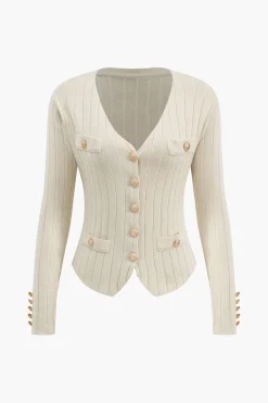 Knit Button Vest And Cardigan And Skirt Set