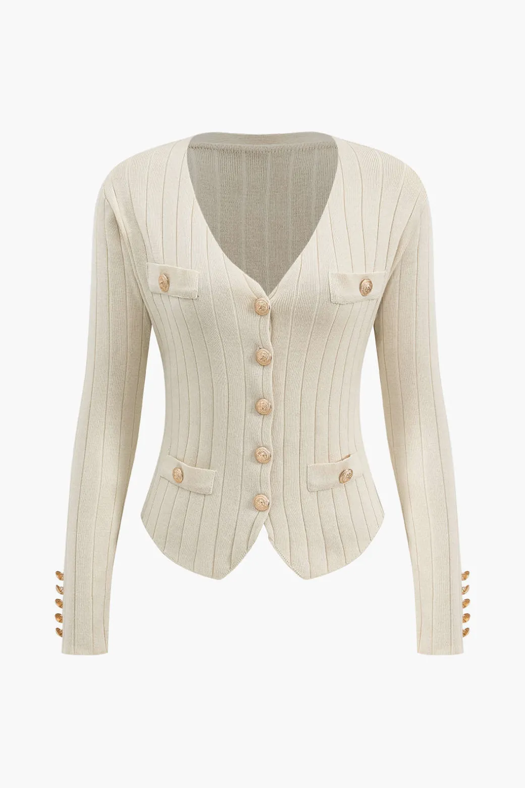Knit Button Vest And Cardigan And Skirt Set