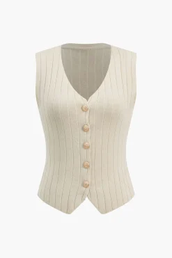 Knit Button Vest And Cardigan And Skirt Set