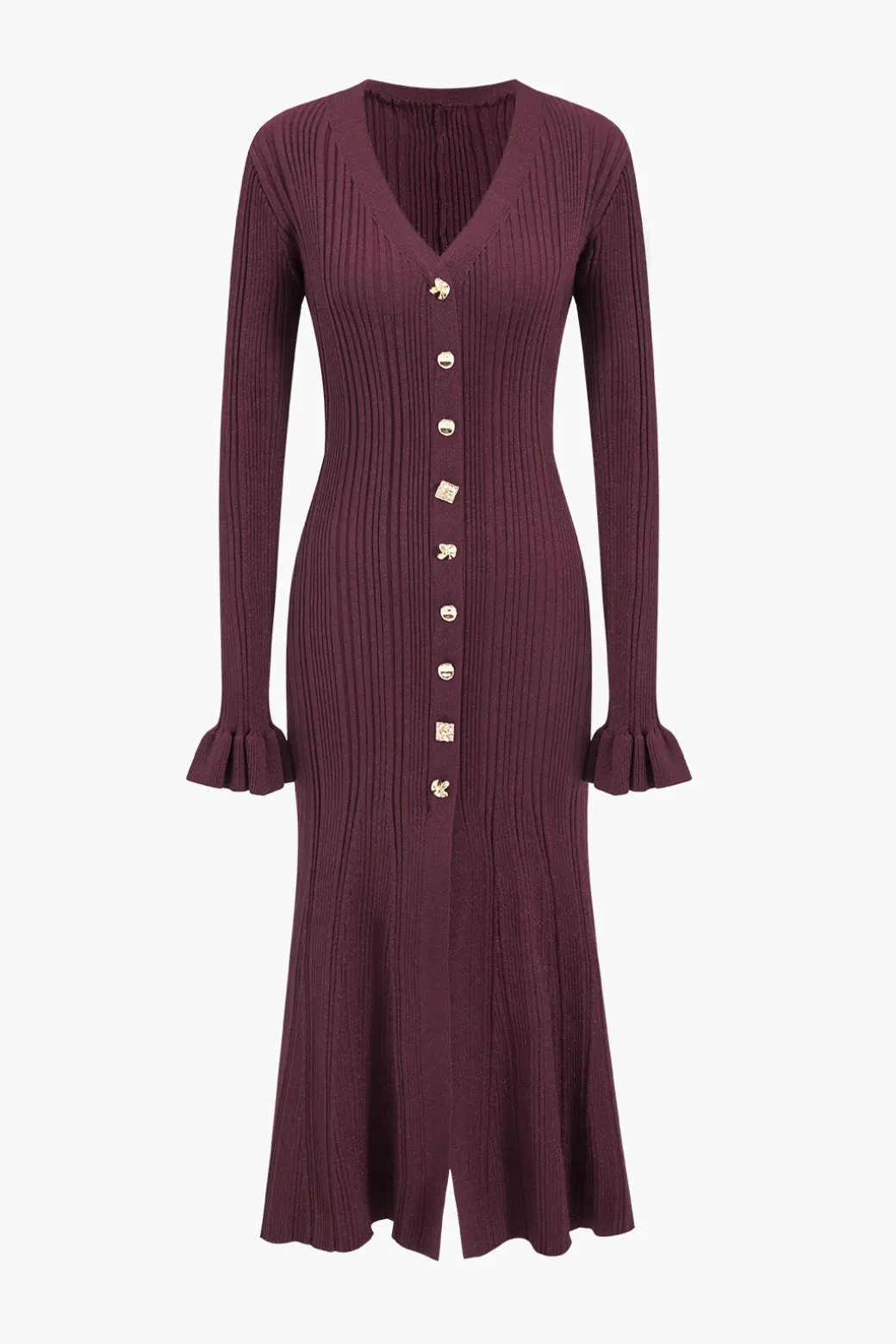 Knit Button V-Neck Dress