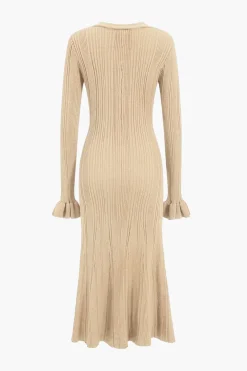 Knit Button V-Neck Dress