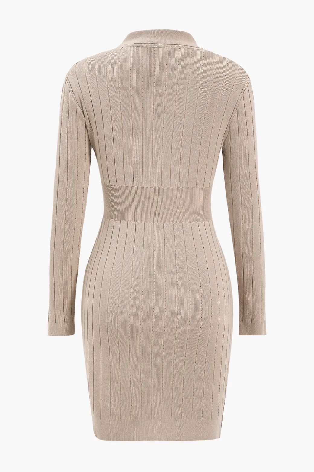 Knit Button V-Neck Hollow Out Long Sleeve Dress