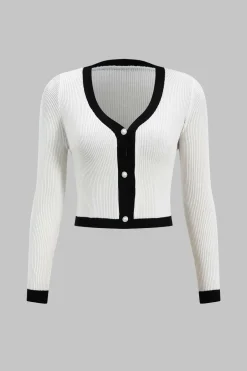 Knit Button V-Neck Patchwork Long Sleeve Cardigan And Slip Dress Set