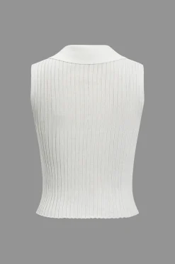 Knit Button V-Neck Tank Top