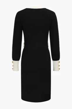 Knit Chain Button Long Sleeve Dress