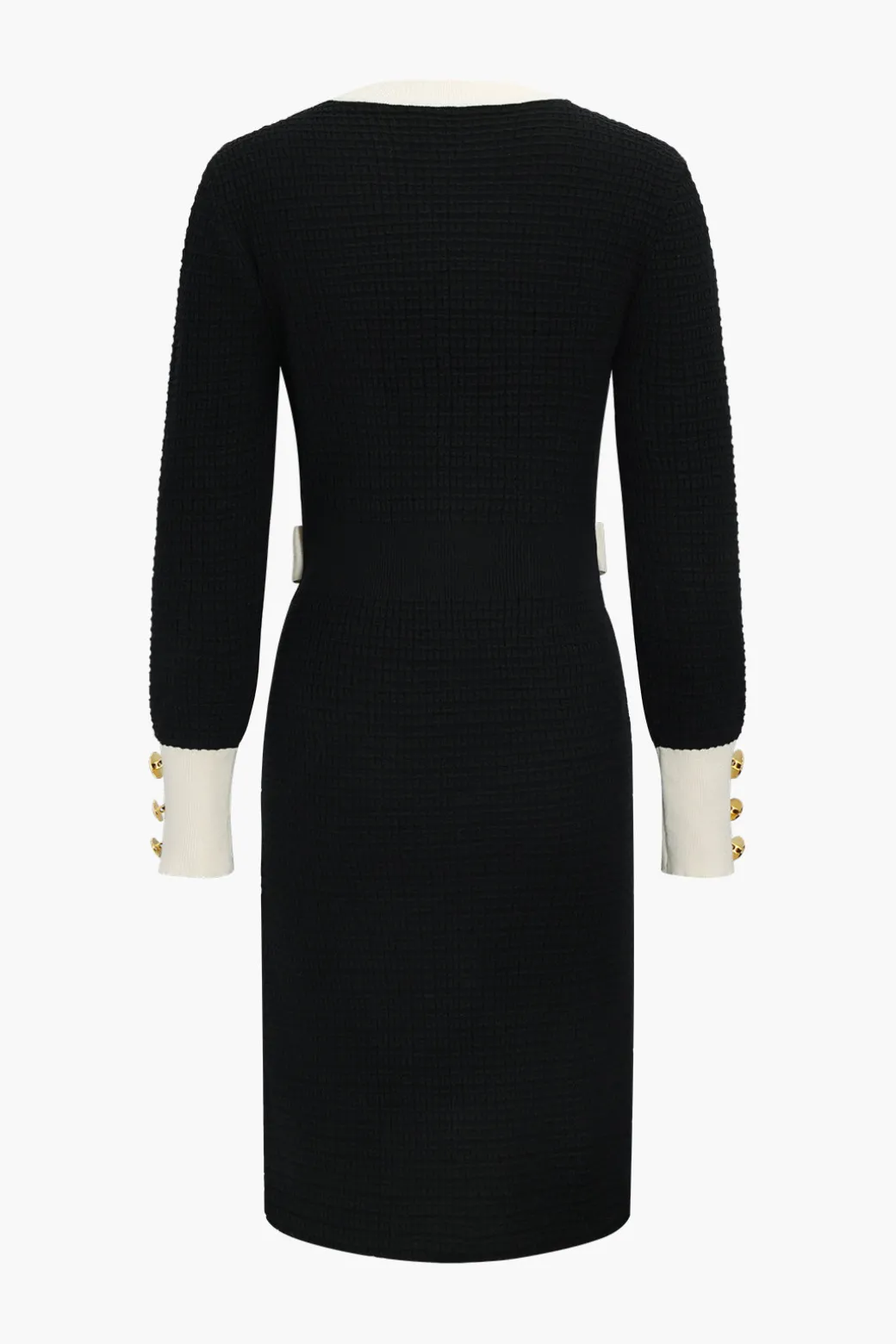 Knit Chain Button Long Sleeve Dress