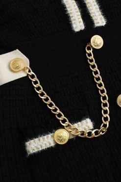 Knit Chain Button Long Sleeve Dress