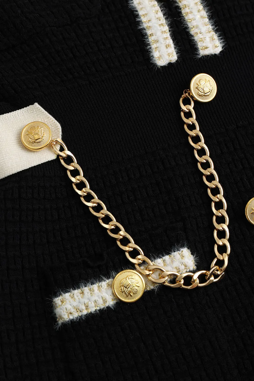 Knit Chain Button Long Sleeve Dress