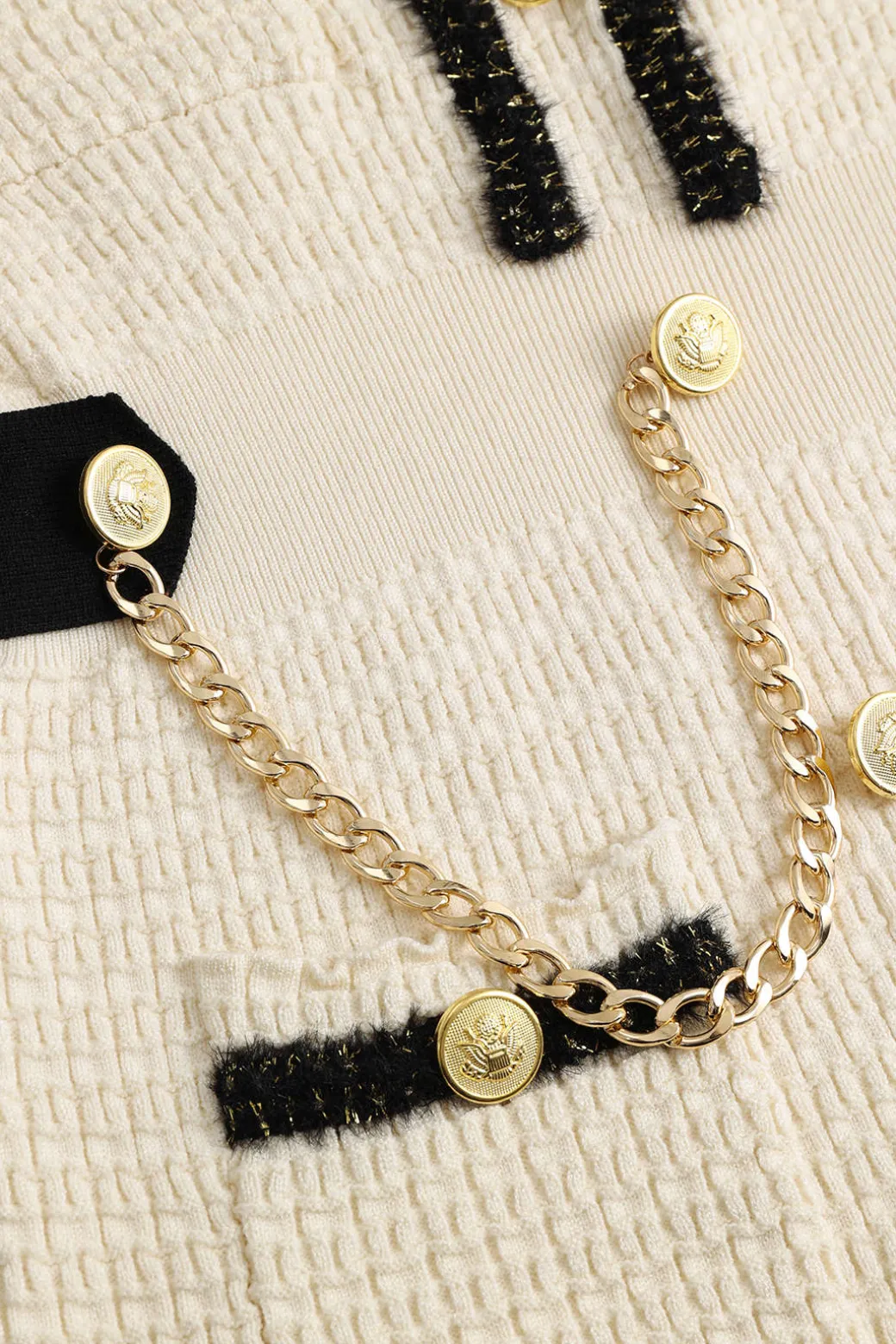 Knit Chain Button Long Sleeve Dress