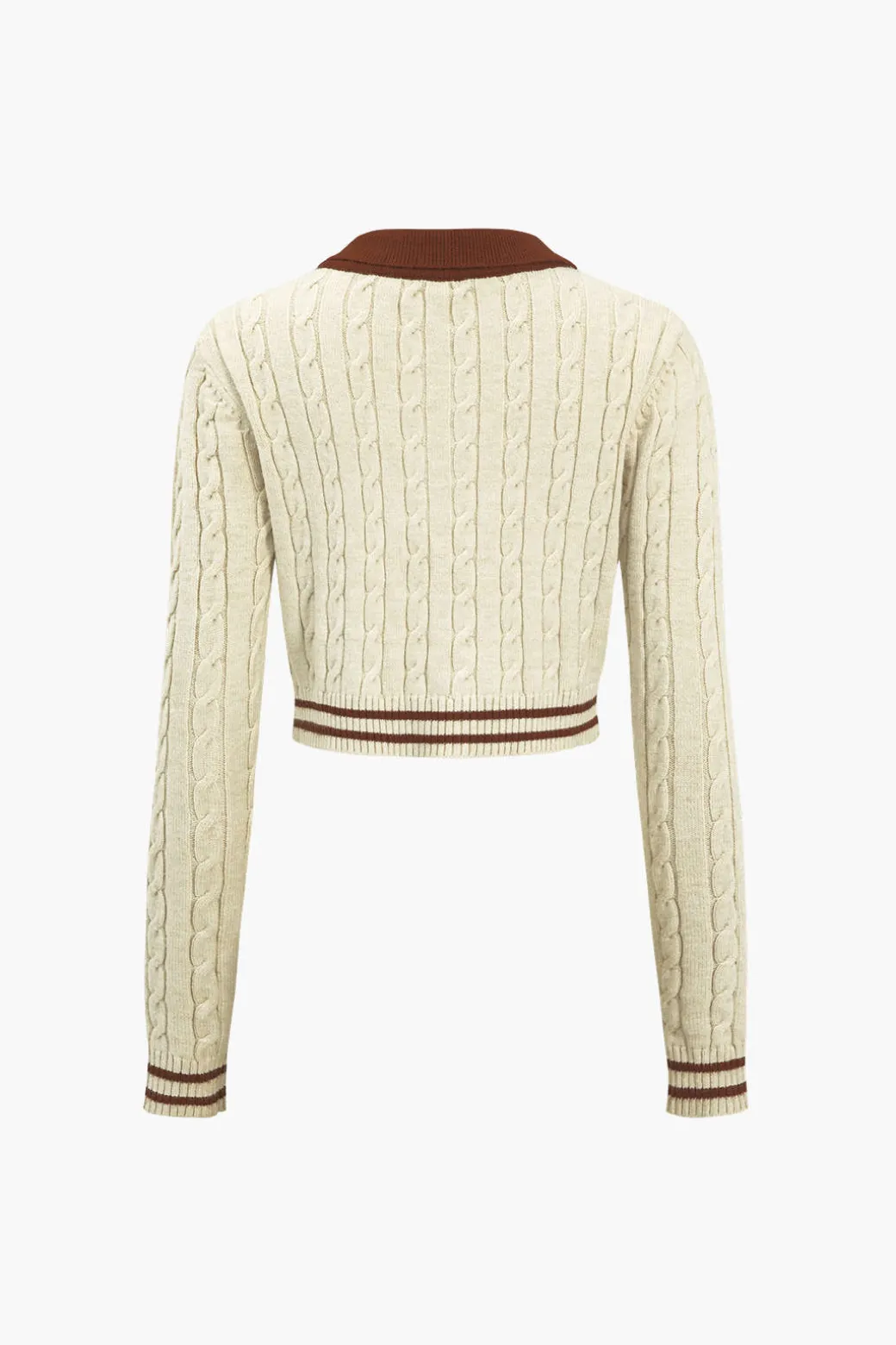 Knit Color Block Button Fake Pockets Long-Sleeve Top