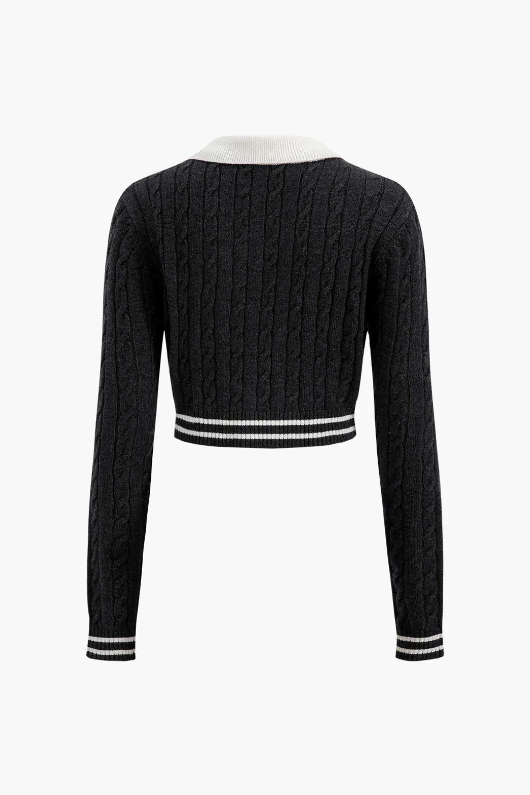 Knit Color Block Button Fake Pockets Long-Sleeve Top