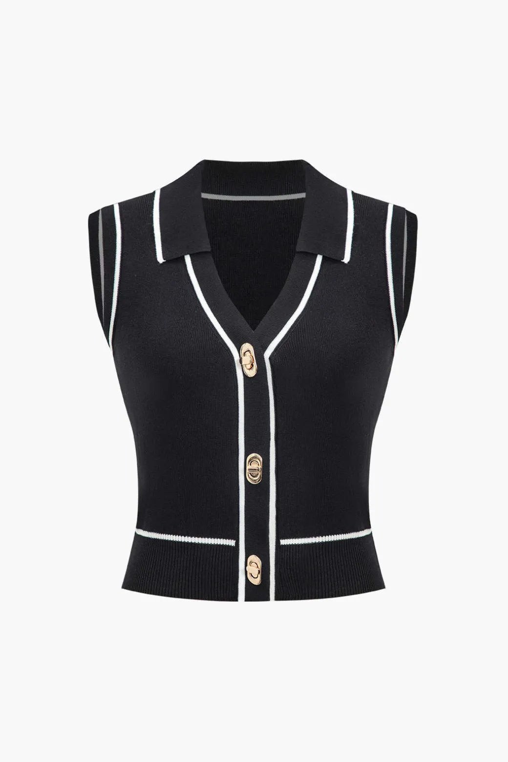 Knit Color Block Button Vest