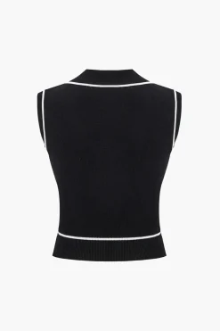 Knit Color Block Button Vest