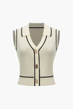 Knit Color Block Button Vest