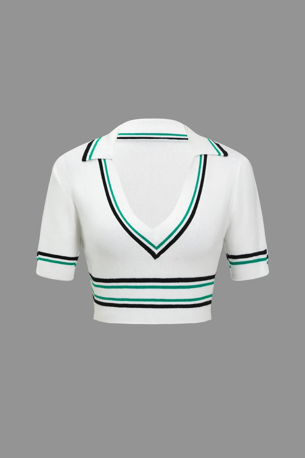 Knit Color Block V-neck Short-Sleeve Top