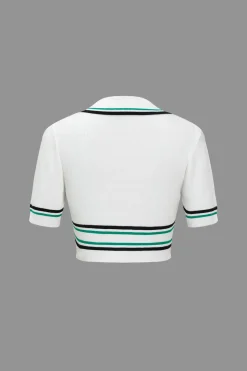 Knit Color Block V-neck Short-Sleeve Top