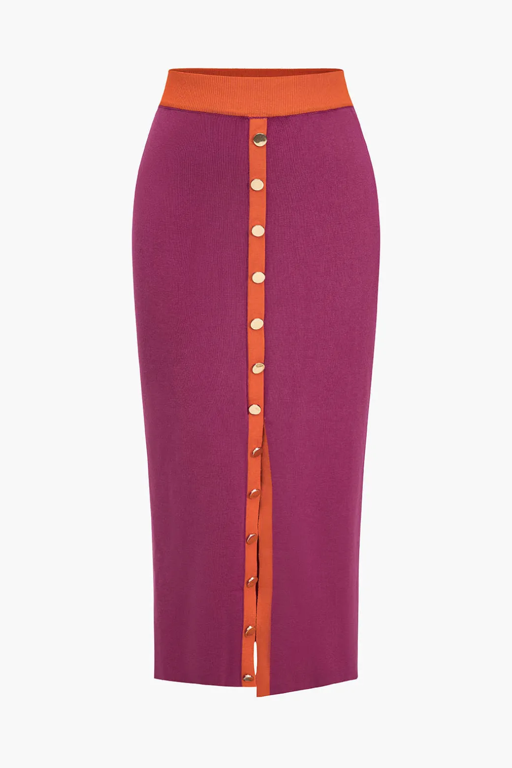 Knit Color-Block Button Tank Top And Skirt Set