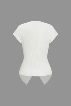 Knit Crossed Asymmetrical Short-Sleeve Top