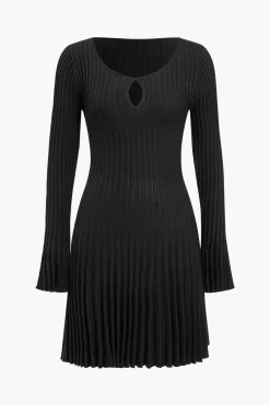 Knit Cut Out Long Sleeve Bell Sleeve Dress