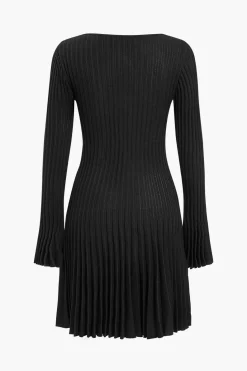 Knit Cut Out Long Sleeve Bell Sleeve Dress
