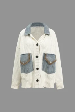 Knit Denim Patchwork Cardigan